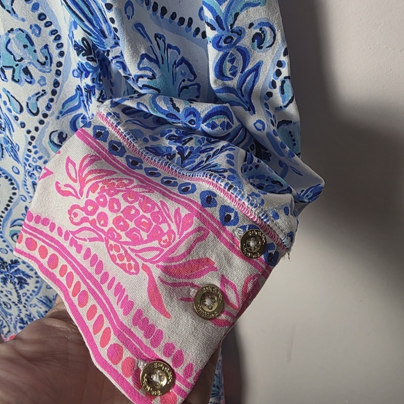 Lilly Pulitzer Sophie UPF 50+ Shift Dress Isle of Tile Blue Pink Size L - Picture 5 of 8